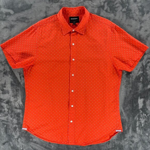 Bonobos Shirt Men XL Slim Fit Orange Polka Dot Button Up Short Sleeve Summer - Picture 1 of 14